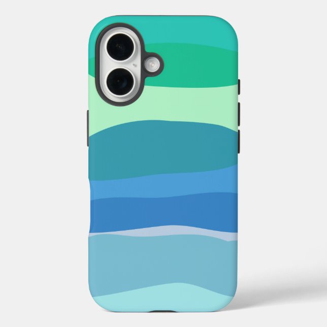 Funda iPhone 16 Bonito Resumen de formas geométricas en azul y ver (Reverso )