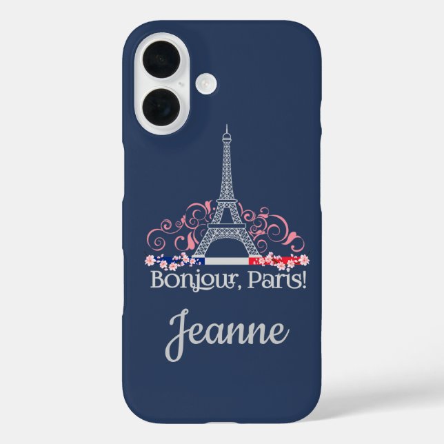 Funda iPhone 16 Bonjour Paris French Chic Personalized Name (Reverso )