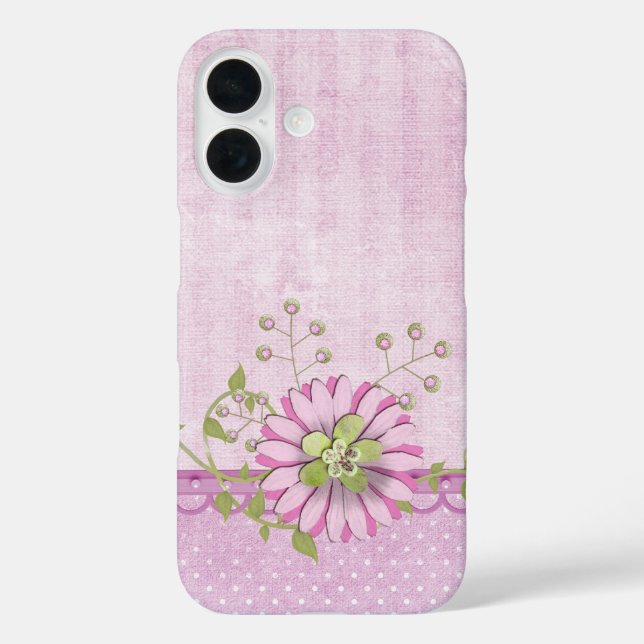 Funda iPhone 16 Borde floral rosa (Reverso )