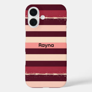 Funda iPhone 16 Borgoña y rayas rosadas Grunge