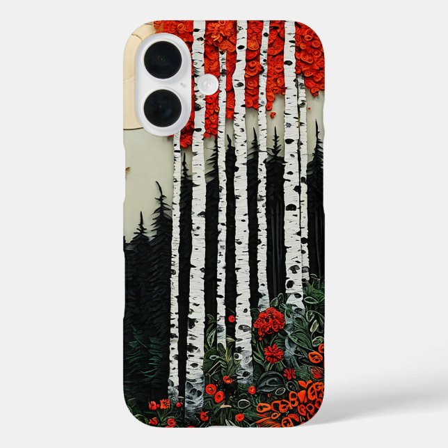 Funda iPhone 16 Bosque de abedules de fantasía (Reverso )