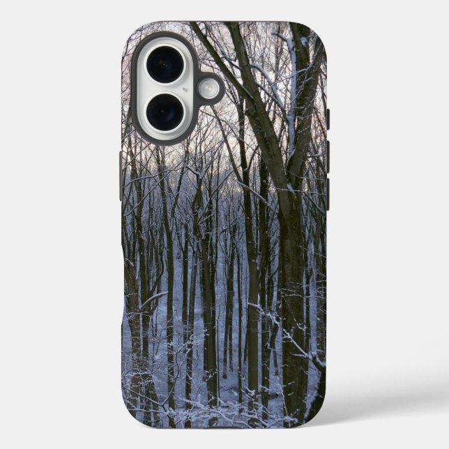 Funda iPhone 16 Bosque de árboles nevados (Reverso )