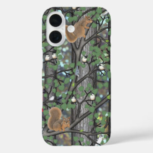Funda iPhone 16 bosque de aves y ardillas