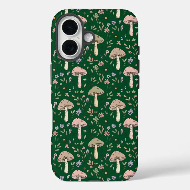 Funda iPhone 16 Bosque Oscuro Esmeralda Hongos Seamless Forestcore (Reverso )