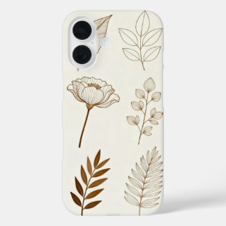 Funda iPhone 16 Botanical Line Art Phone Case – Minimalist Floral