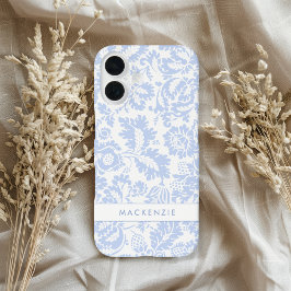 Funda iPhone 16 Botánico floral azul elegante