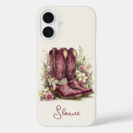 Funda iPhone 16 Botas Elegantes con Flores Monogramadas