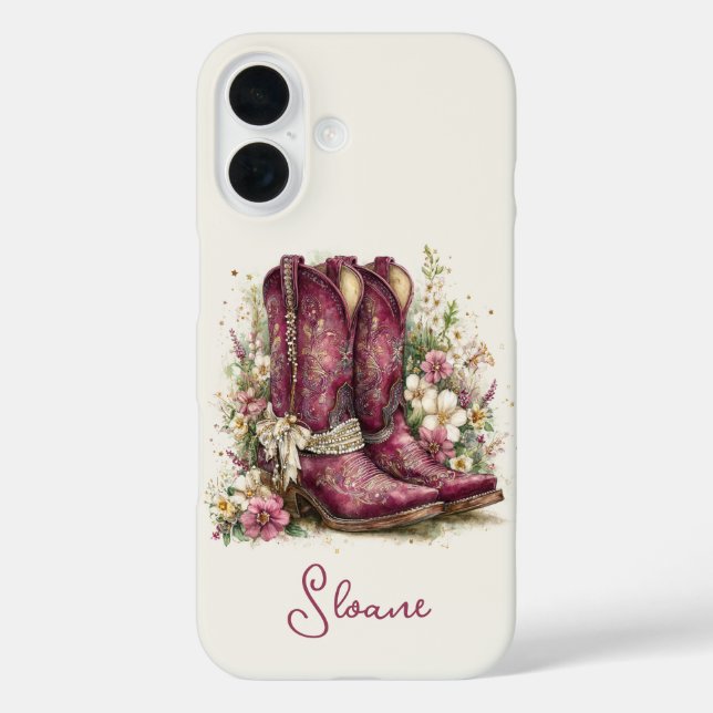 Funda iPhone 16 Botas Elegantes con Flores Monogramadas (Reverso )