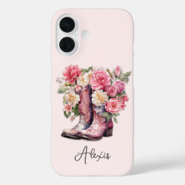 Funda iPhone 16 Botas rosadas con flores monogramadas