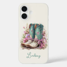 Botas turquesa elegantes con flores monogramadas
