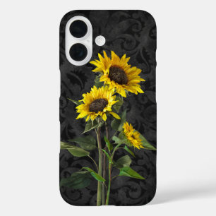 Funda iPhone 16 Bouquet De Girasol En Damasco Negro