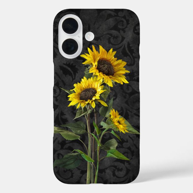 Funda iPhone 16 Bouquet De Girasol En Damasco Negro (Reverso )