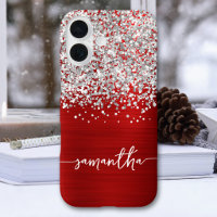 Brillante Glitter Plateado Rojo Glam Nombre