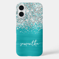 Brillante Glitter Plateado Turquesa Azul Nombre Gl