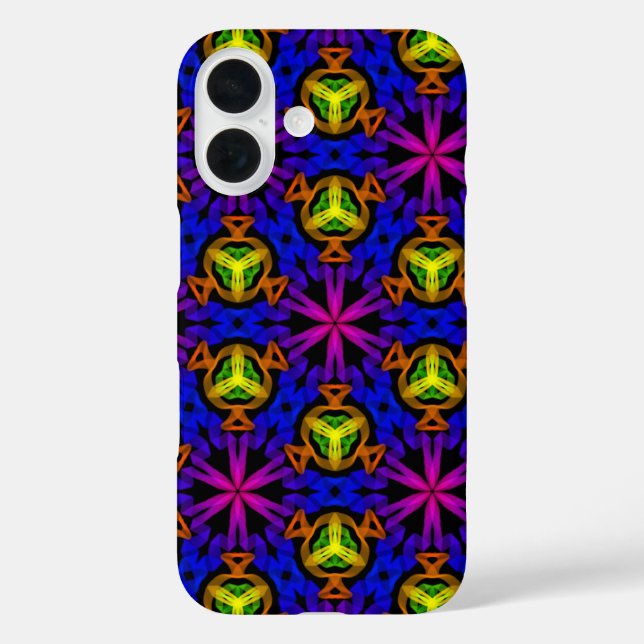 Funda iPhone 16 Brillo azul morado Resumen geométrico negro (Reverso )