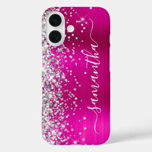 Funda iPhone 16 Brillo Plateado Rosa Caliente Metálico Femenino Fi