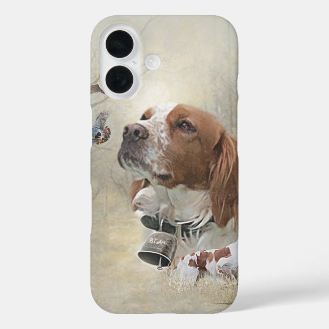 Funda iPhone 16 Brittany Spaniel, pasión por las aves (Reverso )