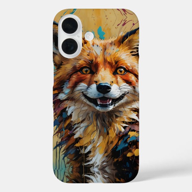 Funda iPhone 16 Brote de pintura de Fox sonriente feliz (Reverso )
