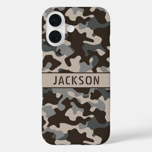 Funda iPhone 16 Brown and Gray Camouflage Personalized (Reverso )
