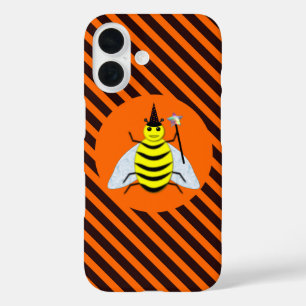 Funda iPhone 16 Bruja Abeja Mágica de Halloween Rayas Naranjas y N