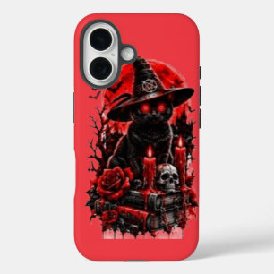 Funda iPhone 16 Bruja Gótica Gato Negro Vela Calavera Halloween De