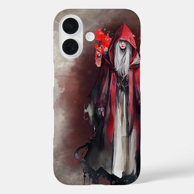 Funda iPhone 16 Brujería | Bruja roja con sombras góticas de mal o (Reverso )