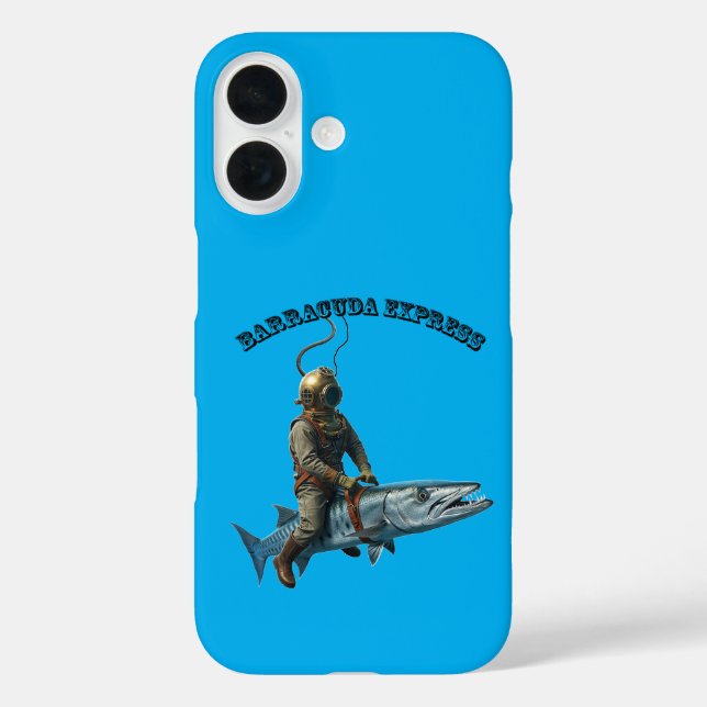 Funda iPhone 16 Buceador de casco antiguo en barracuda (Reverso )