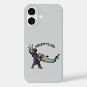Funda iPhone 16 Buceador de la época luchando contra un tiburón po