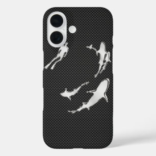 Funda iPhone 16 Buceador de plata con tiburones en decoración de f