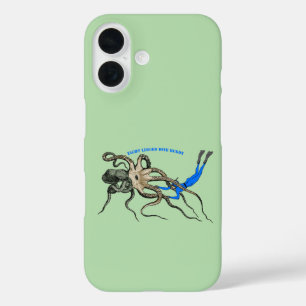 Funda iPhone 16 Buceo libre mirando un pulpo gigante