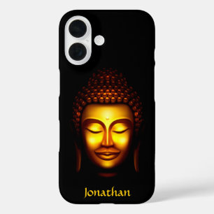 Funda iPhone 16 Buda sonriente personalizado oro y negro