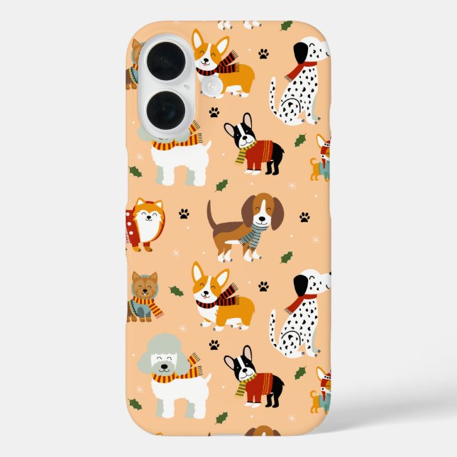 Funda iPhone 16 Bufandas Festivas de Invierno para Cachorros (Reverso )
