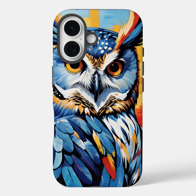 Funda iPhone 16 Búho de mezclilla azul (Reverso )