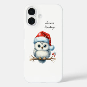 Funda iPhone 16 Búho festivo de las vacaciones de Navidad