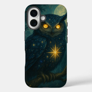 Funda iPhone 16 Búho místico bajo luz de la luna Fantasía Starry N