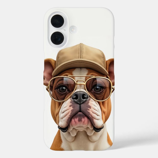 Funda iPhone 16 Bulldog con tapón y gafas de sol (Reverso )