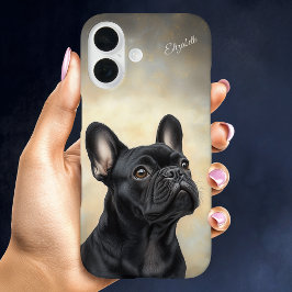 Funda iPhone 16 Bulldog francés personalizado francés negro