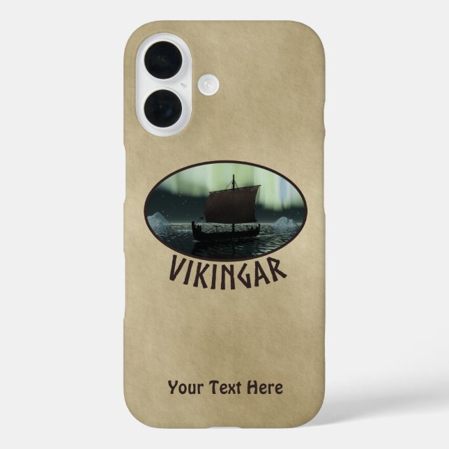 Funda iPhone 16 Buque Viking Y Luces Del Norte (Reverso )