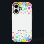 Funda iPhone 16 Burbujas coloridas brillantes de color blanco pers<br><div class="desc">Las burbujas coloridas modernas se diseñan en funda personalizado,  eligen tu color de fondo o se dejan de blanco.</div>