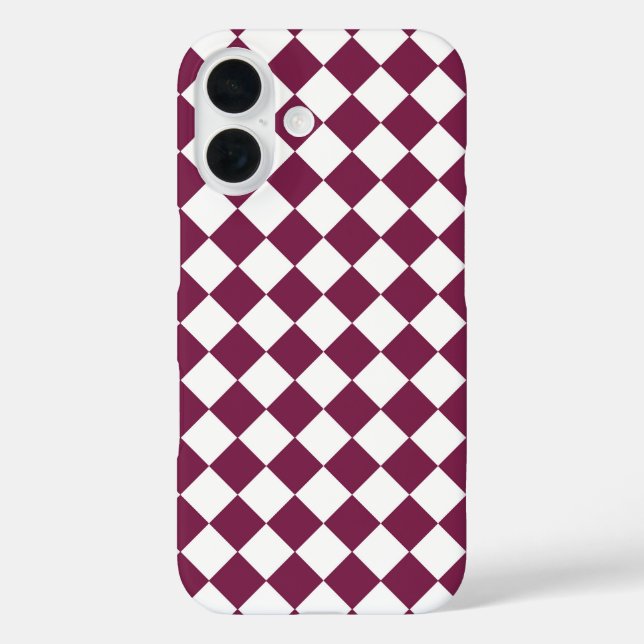 Funda iPhone 16 Burgundy White Checker Diamond Pattern (Reverso )
