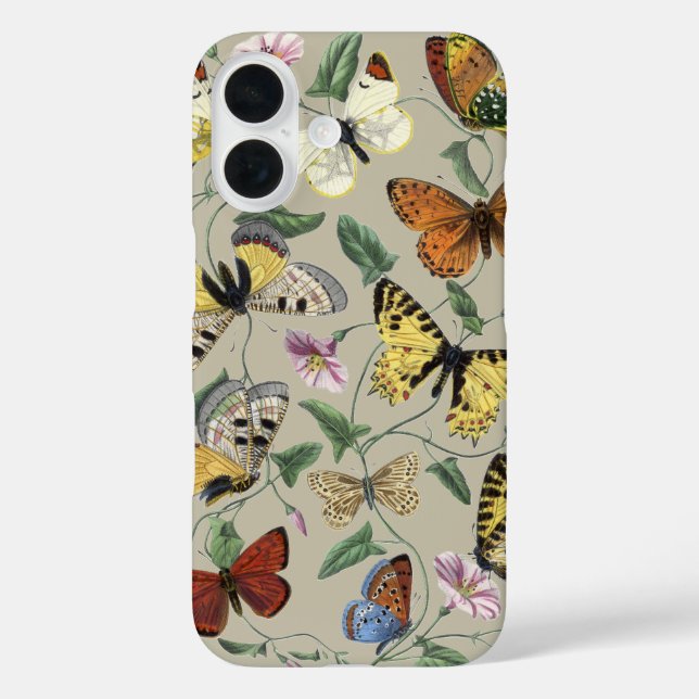 Funda iPhone 16 Butterflies & Moths Nature Illustration Collection (Reverso )