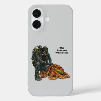 Funda iPhone 16 Buzo de buceo acariciando un gran pulpo URM