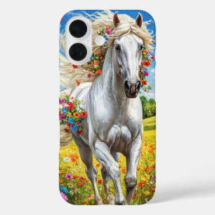 Funda iPhone 16 Caballo Blanco Estético en Prado Florido