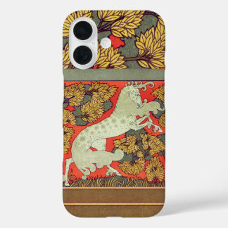 Funda iPhone 16 CABALLO BLANCO RAMPANTE, ÁRBOLES EN WOODLAND Art N