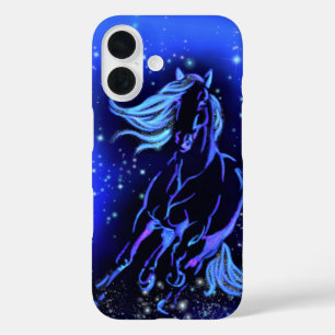 Funda iPhone 16 Caballo corriendo en una noche estrellada azul