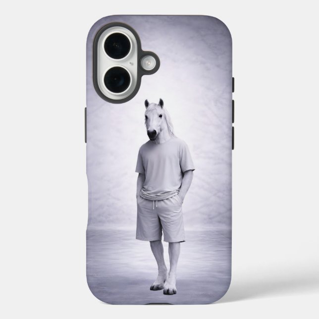Funda iPhone 16 Caballo Mínimo con Ropa Moderna Casual (Reverso )