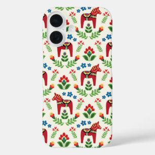 Funda iPhone 16 Caballos Dala Suecos Rojos