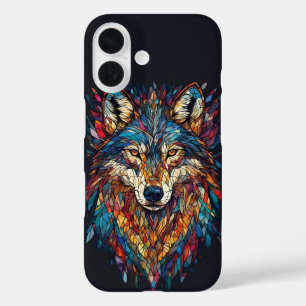 Funda iPhone 16 Cabeza de Lobo de Vidrio Pintado Colorido
