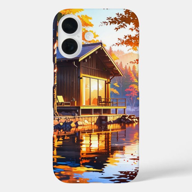 Funda iPhone 16 Cabina de Lakeside Otoño (Reverso )