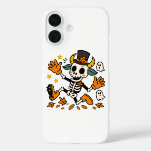 Funda iPhone 16 Cabra esqueleto espeluznante linda con sombrero de